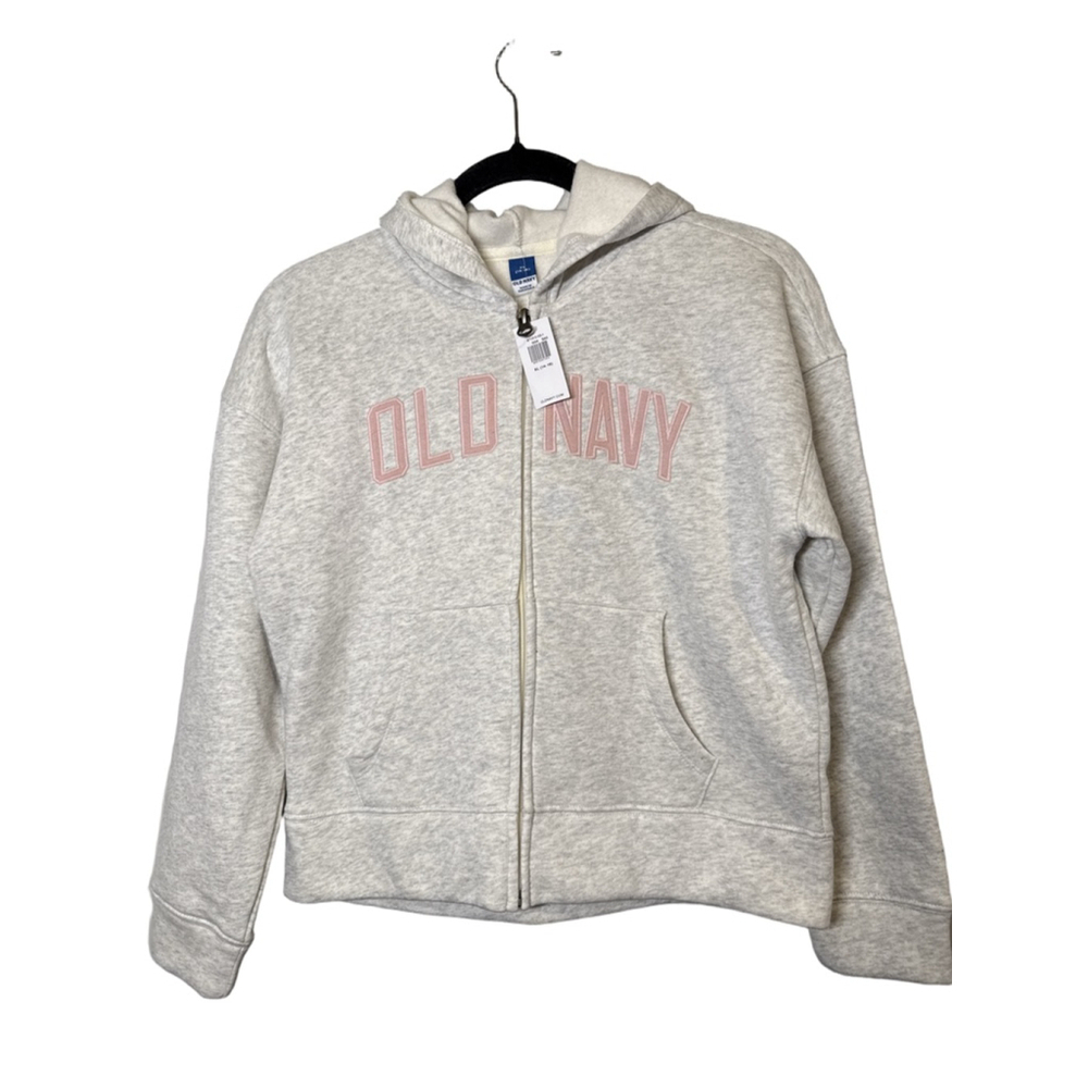 Old Navy Girls Hoodie XL 14–16 Heather Gray Pink Logo Full Zip NWT